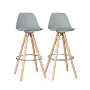 Lenoxx 2 PU Leather Padded Barstools with Metal Footrest - Light Grey/Wood BS3803LG