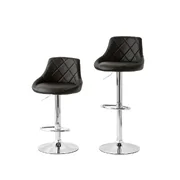 Lenoxx 2 Diamond Style Padded Leather Barstools with Adjustable Height, 82-103cm - Black BS524B